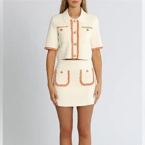 Maje SET - Misal Cardigan and Jisal Skirt Set in Cream/Orange - M